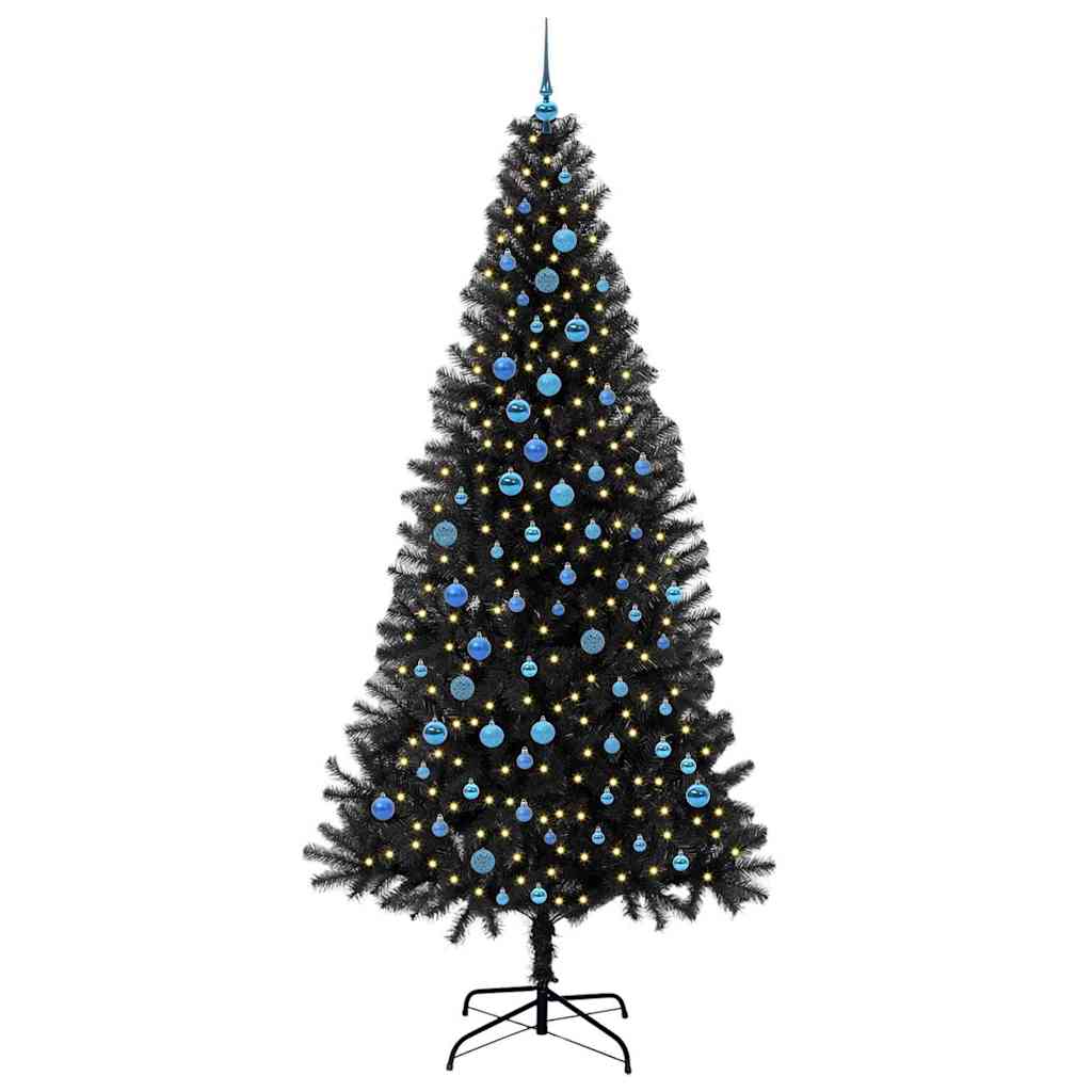 Juletre med 300 LED med stativ Svart 240 cm PVC
