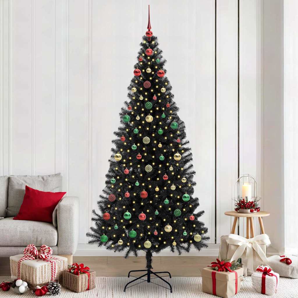 Juletre med 300 LED med stativ Svart 240 cm PVC