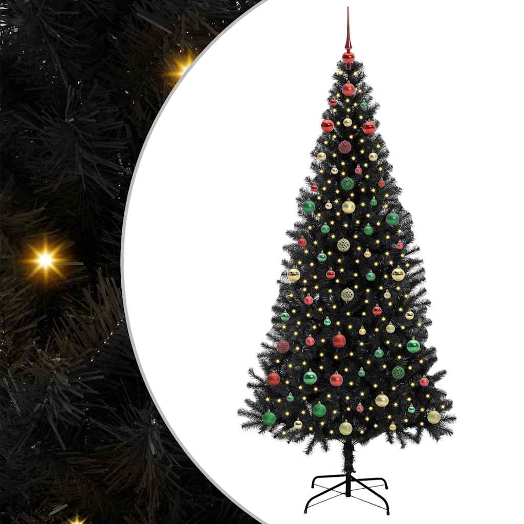Juletre med 300 LED med stativ Svart 240 cm PVC