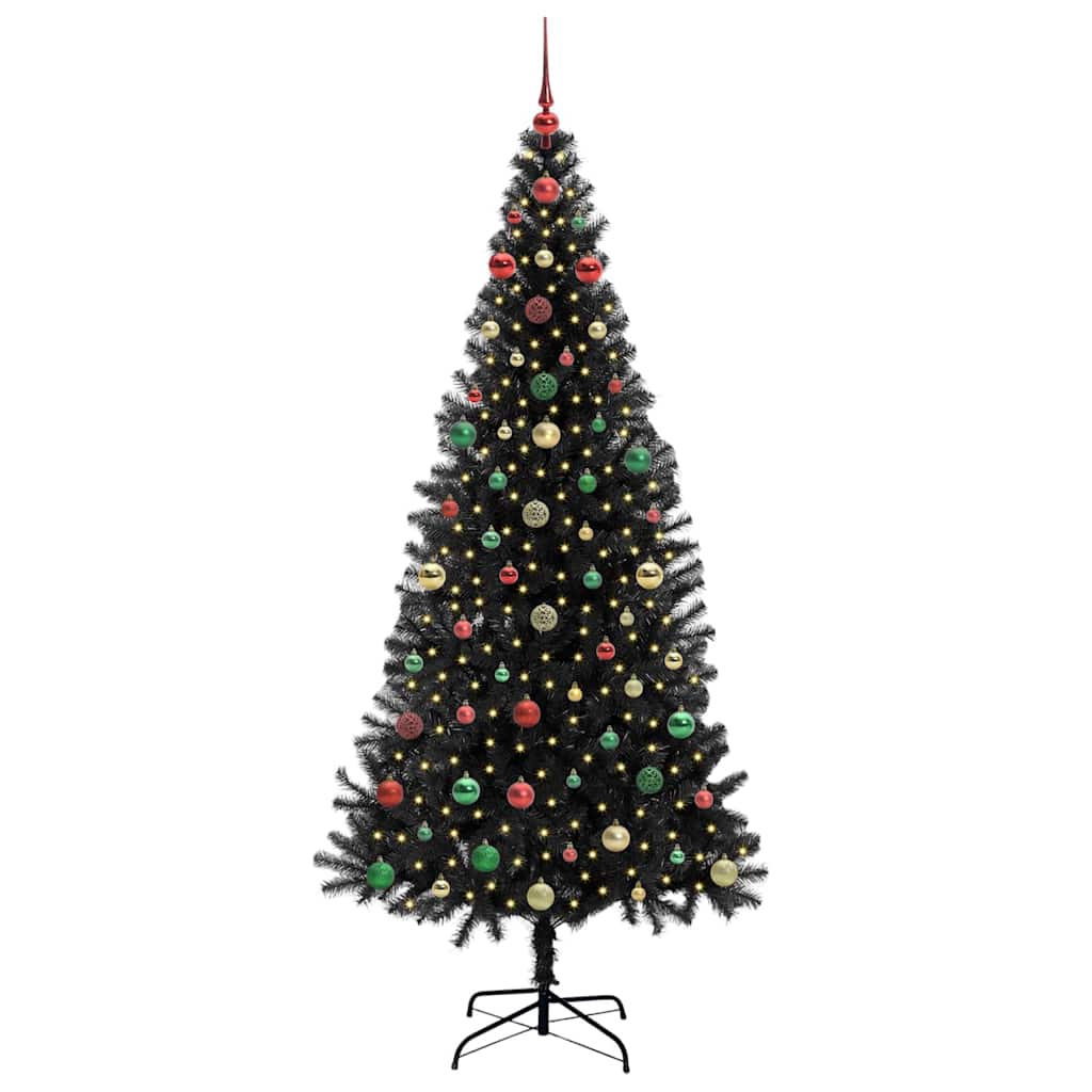 Juletre med 300 LED med stativ Svart 240 cm PVC