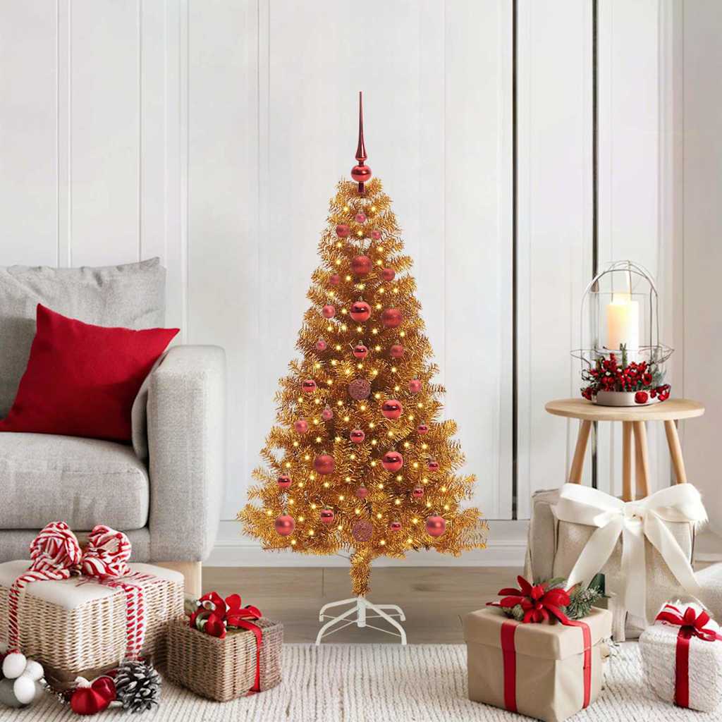 Juletre med 150 LED med stativ Gull 120 cm PET