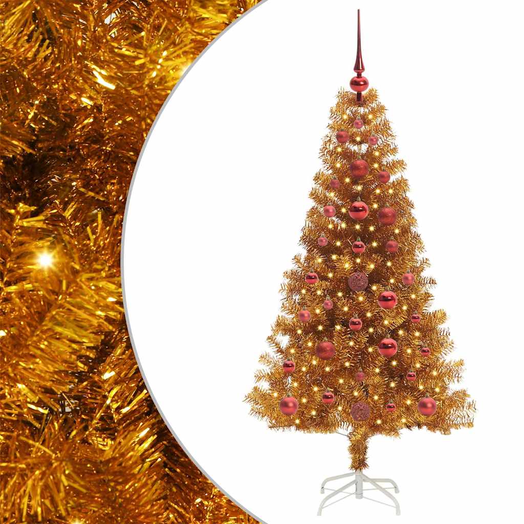 Juletre med 150 LED med stativ Gull 120 cm PET