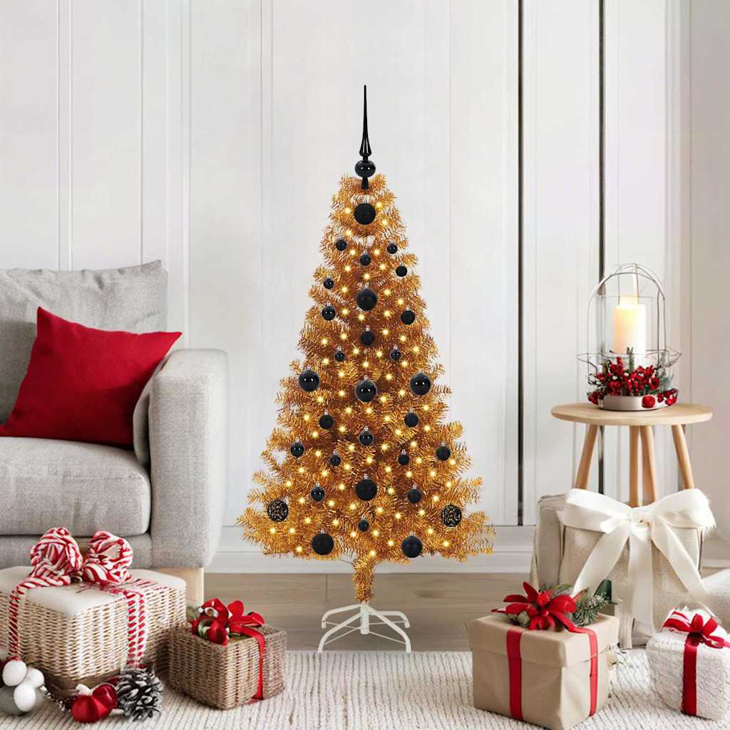 Juletre med 150 LED med stativ Gull 120 cm PET