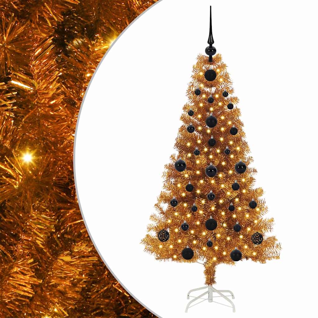 Juletre med 150 LED med stativ Gull 120 cm PET