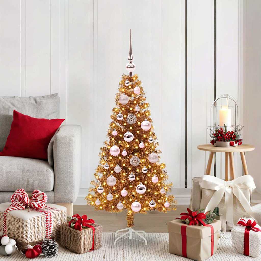 Juletre med 150 LED med stativ Gull 120 cm PET