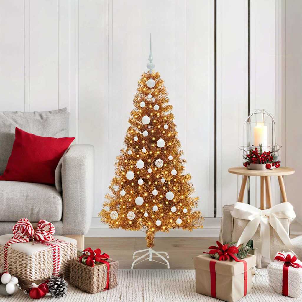 Juletre med 150 LED med stativ Gull 120 cm PET