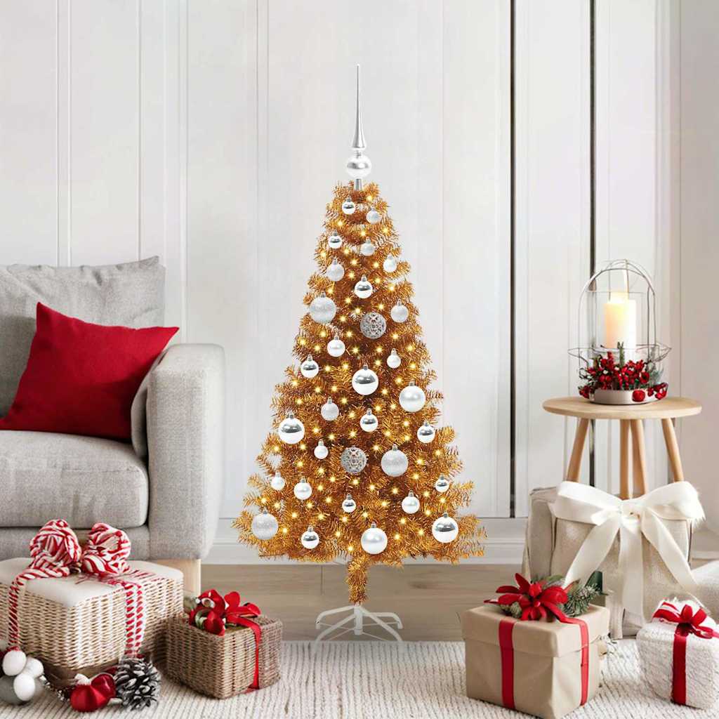 Juletre med 150 LED med stativ Gull 120 cm PET