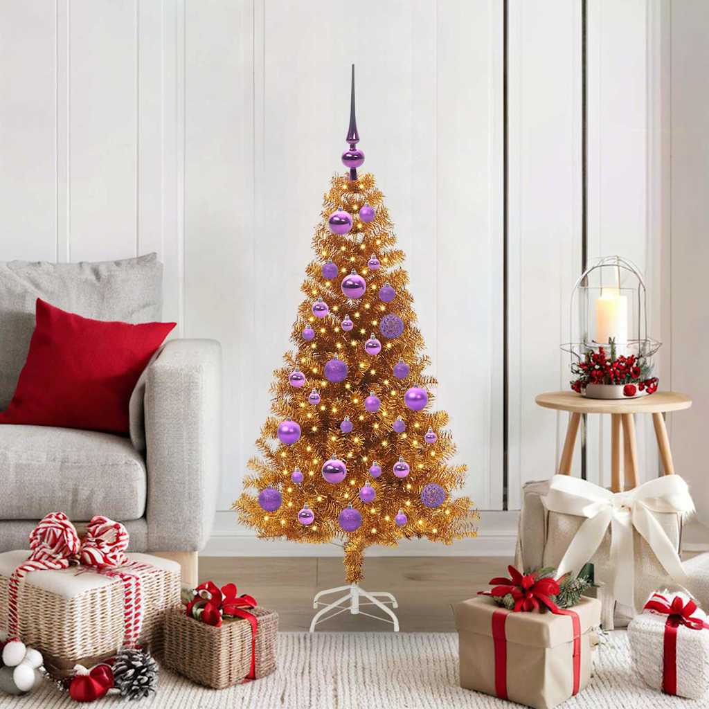 Juletre med 150 LED med stativ Gull 120 cm PET