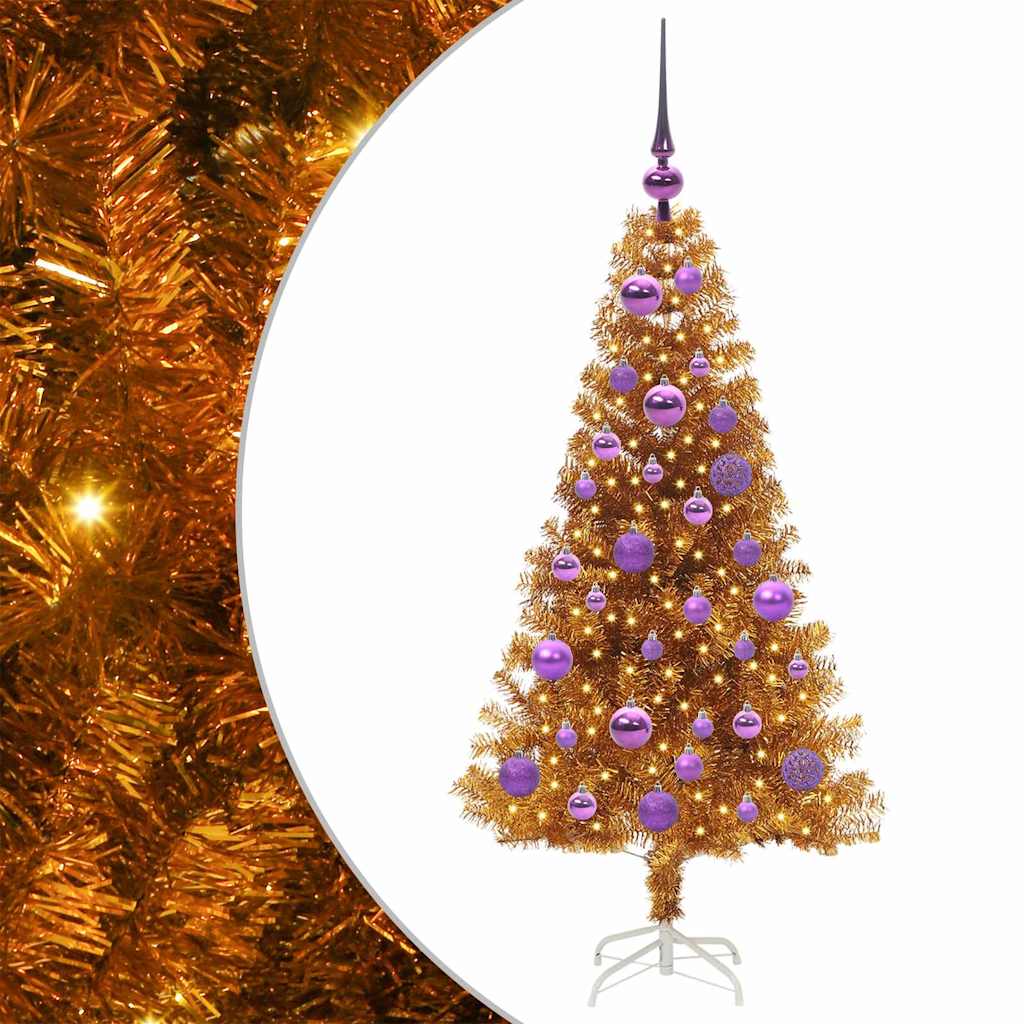 Juletre med 150 LED med stativ Gull 120 cm PET