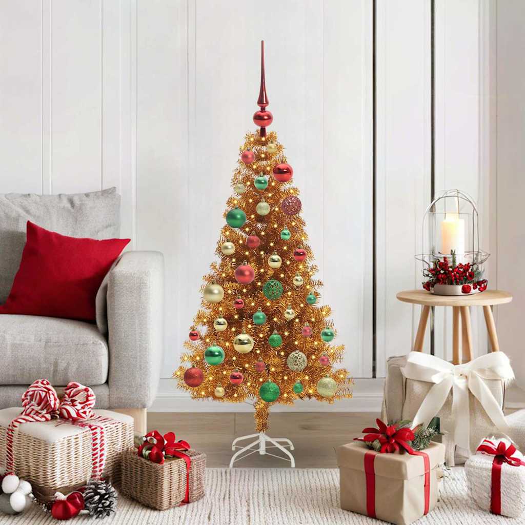 Juletre med 150 LED med stativ Gull 120 cm PET