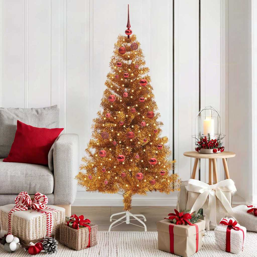 Juletre med 150 LED med stativ Gull 150 cm PET