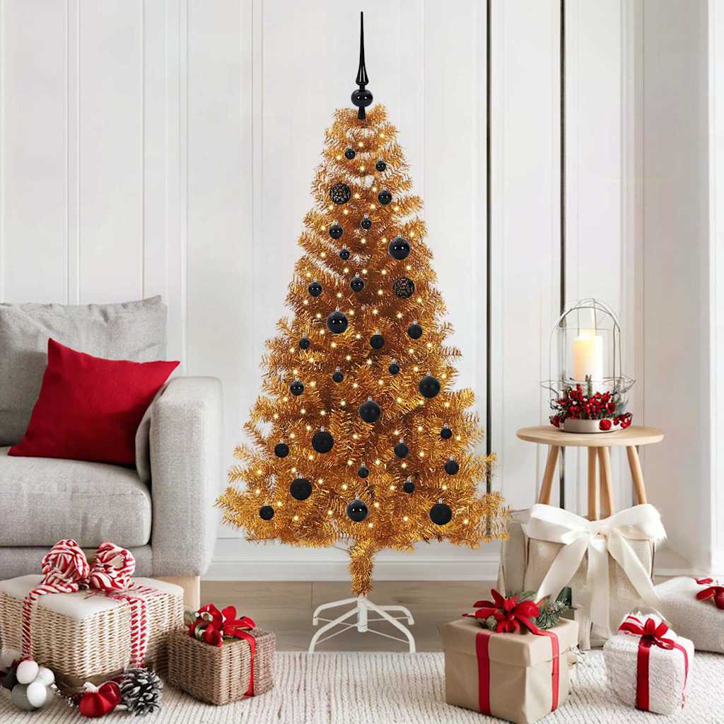 Juletre med 150 LED med stativ Gull 150 cm PET