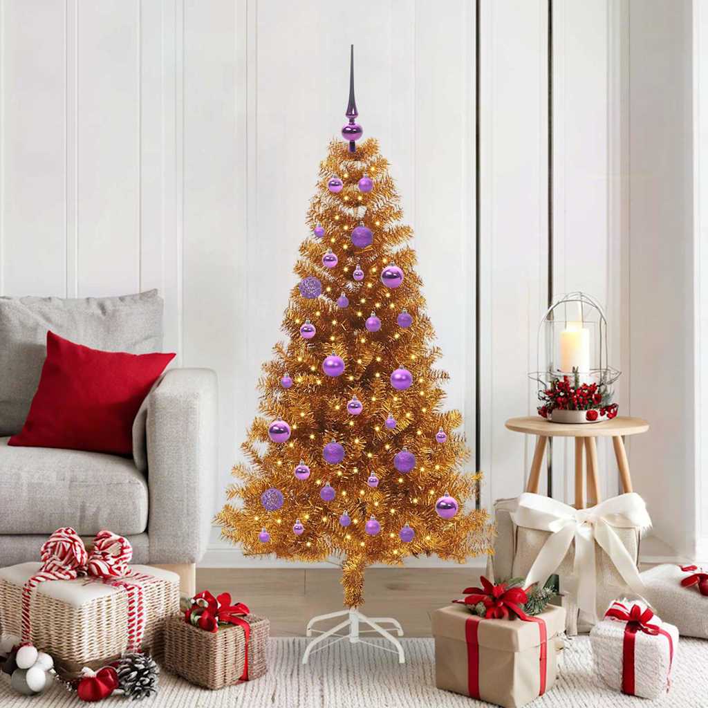 Juletre med 150 LED med stativ Gull 150 cm PET