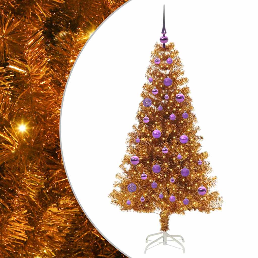 Juletre med 150 LED med stativ Gull 150 cm PET