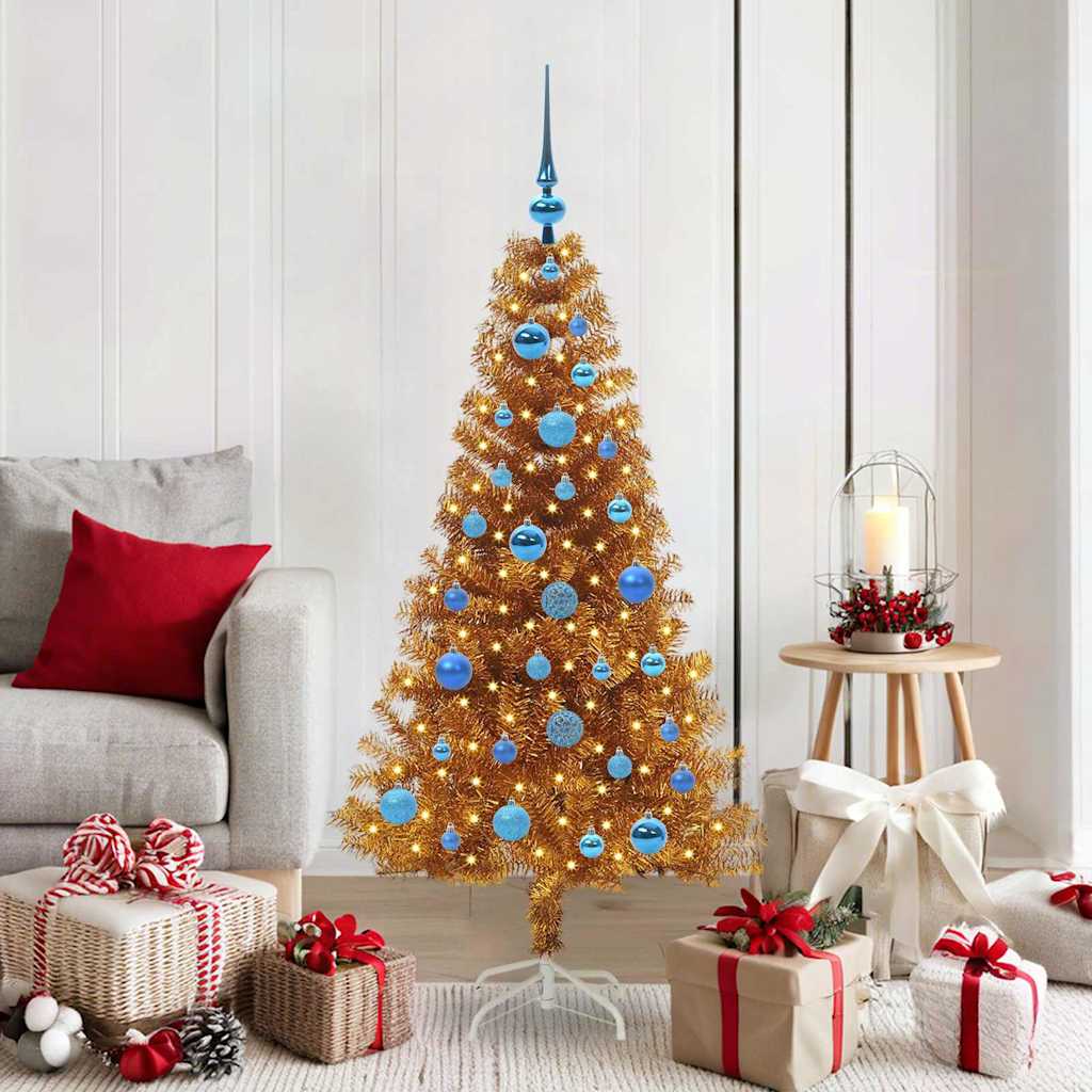 Juletre med 150 LED med stativ Gull 150 cm PET