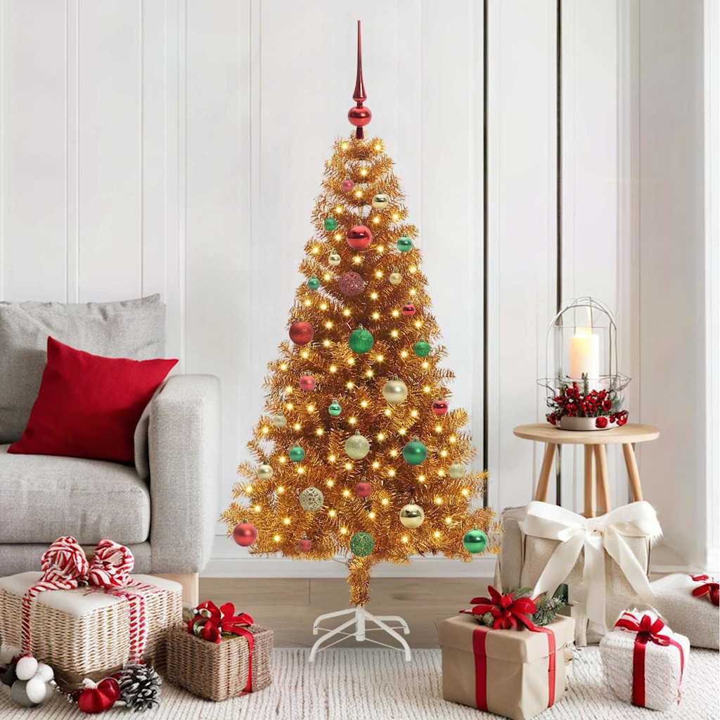 Juletre med 150 LED med stativ Gull 150 cm PET
