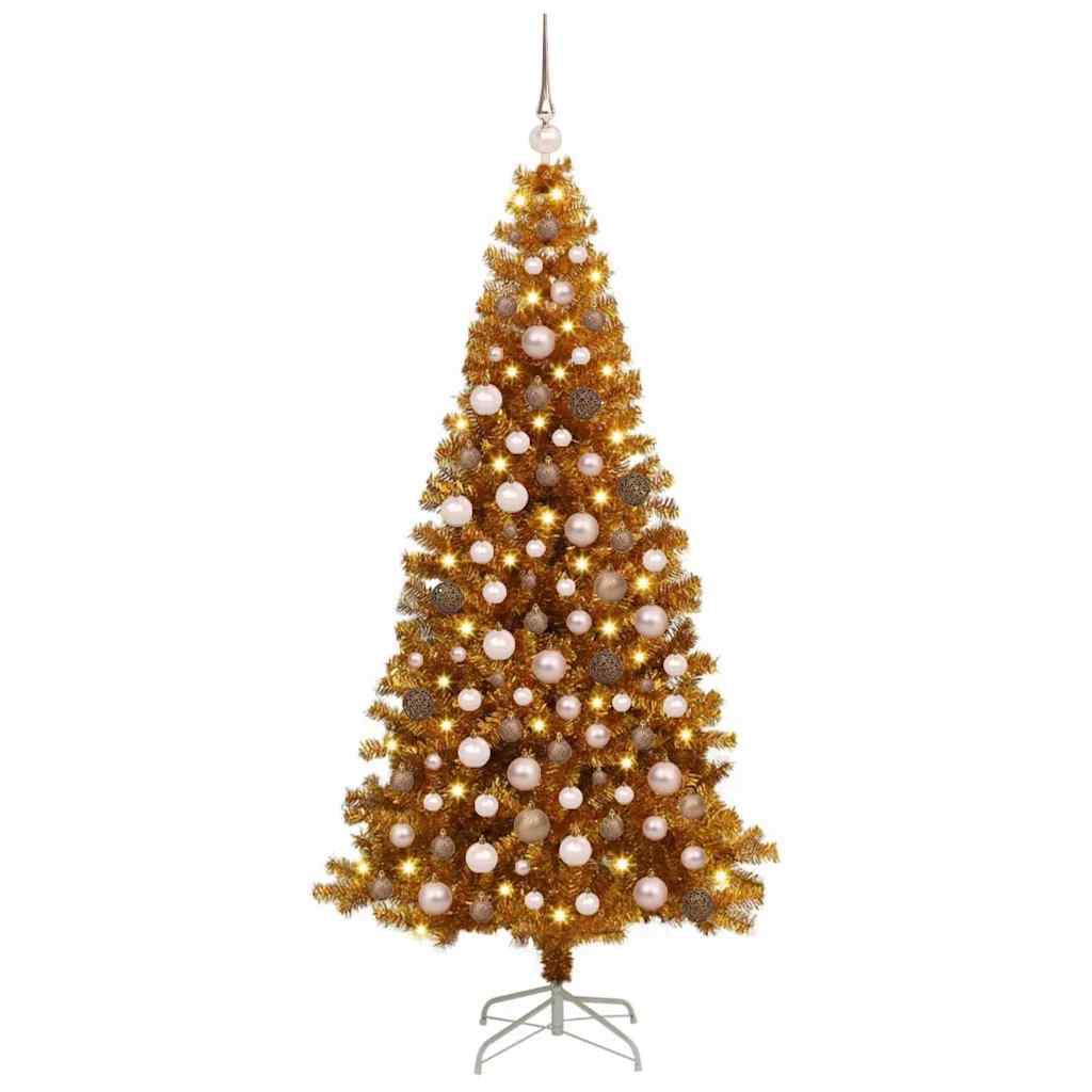 Juletre med 300 LED med stativ Gull 180 cm PET