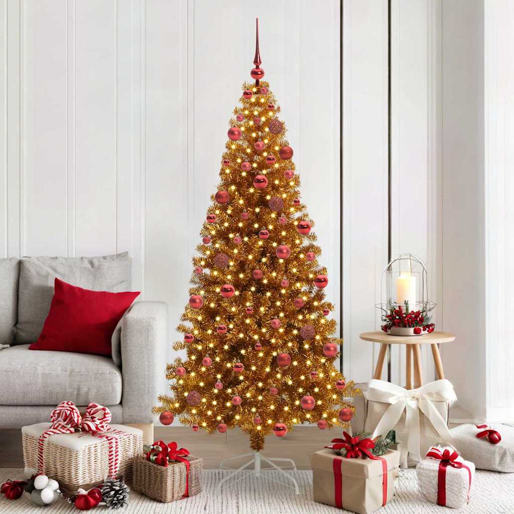 Juletre med 300 LED med stativ Gull 180 cm PET