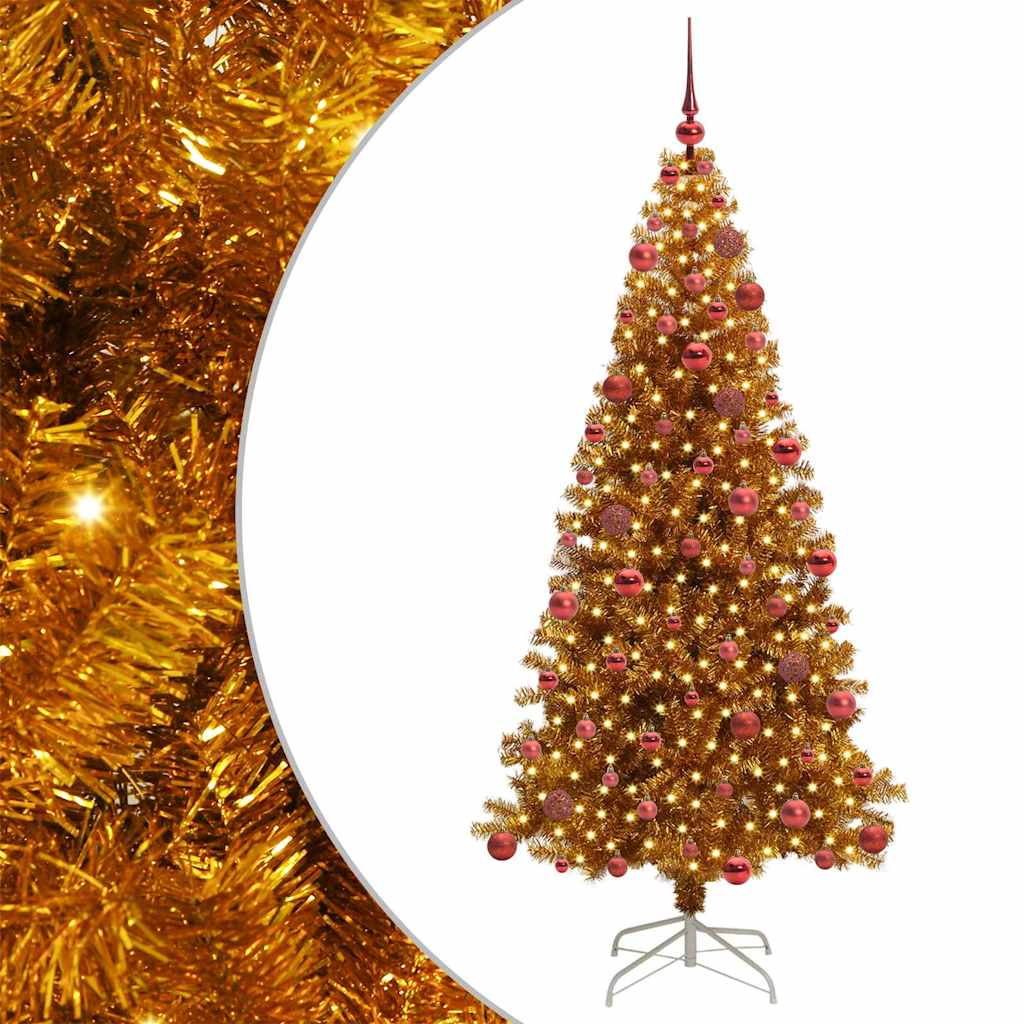 Juletre med 300 LED med stativ Gull 180 cm PET