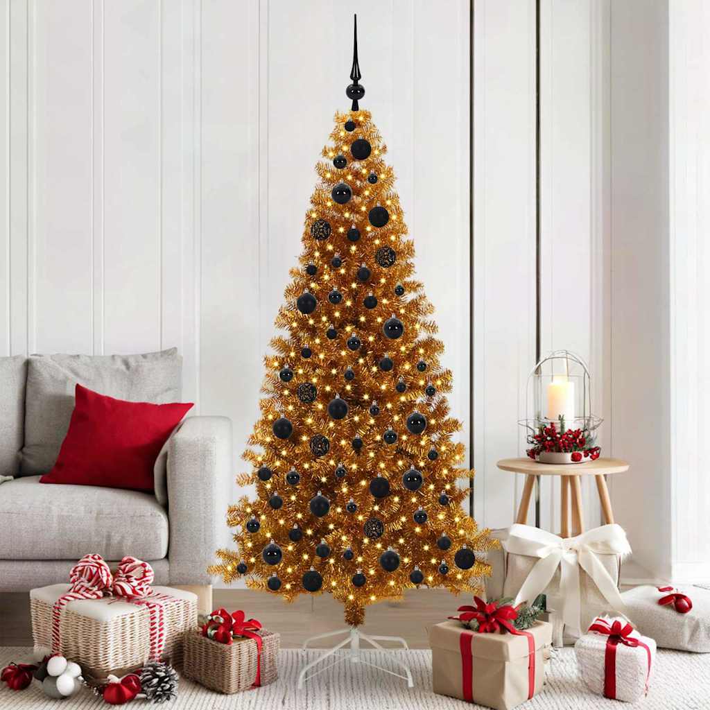 Juletre med 300 LED med stativ Gull 180 cm PET