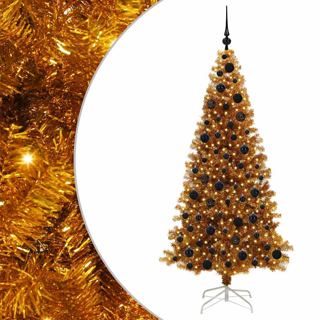 Juletre med 300 LED med stativ Gull 180 cm PET