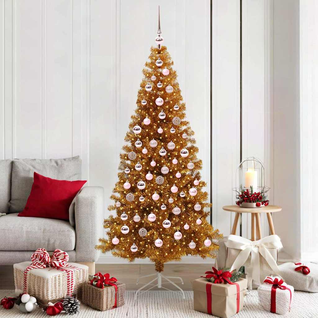 Juletre med 300 LED med stativ Gull 180 cm PET