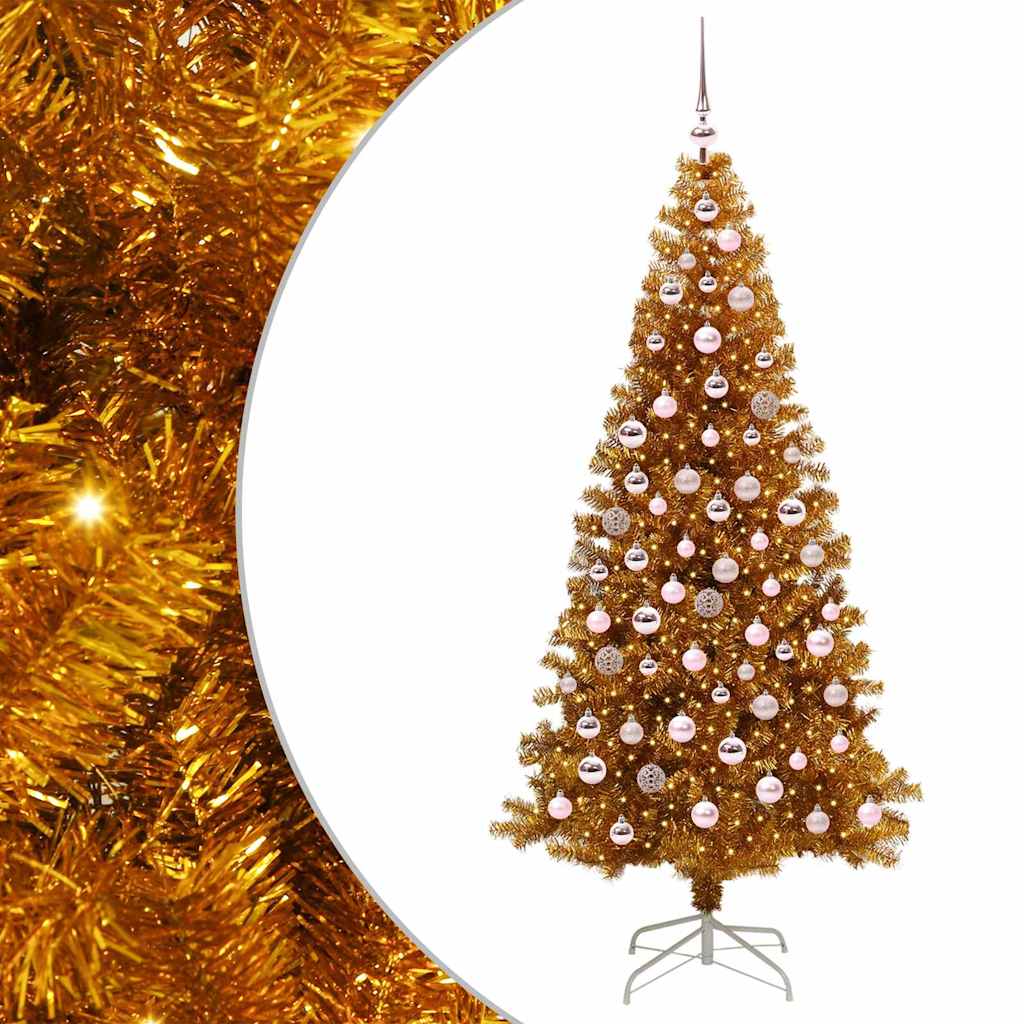 Juletre med 300 LED med stativ Gull 180 cm PET
