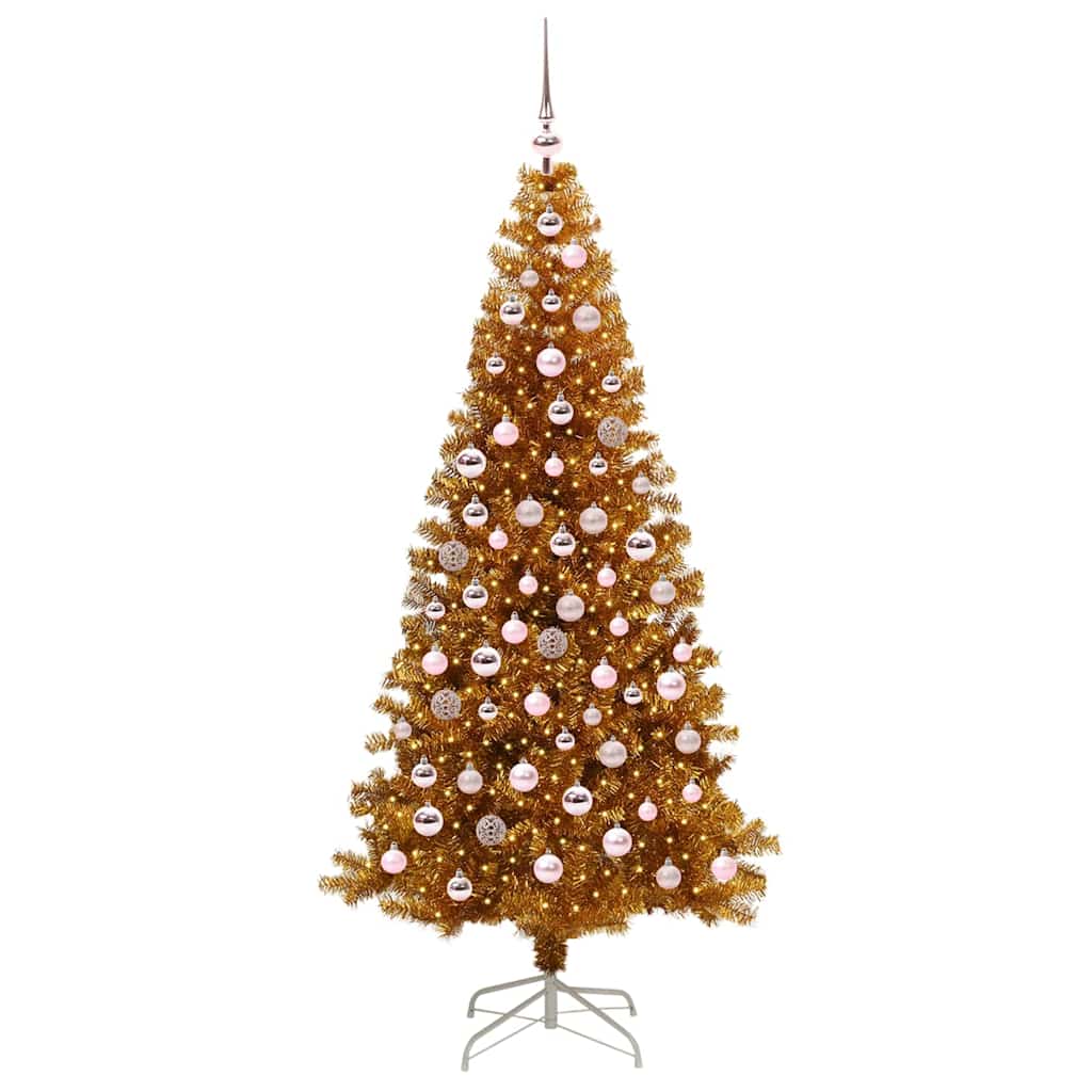 Juletre med 300 LED med stativ Gull 180 cm PET