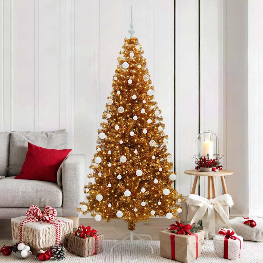 Juletre med 300 LED med stativ Gull 180 cm PET