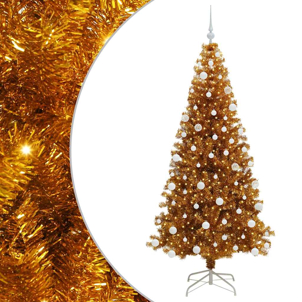 Juletre med 300 LED med stativ Gull 180 cm PET