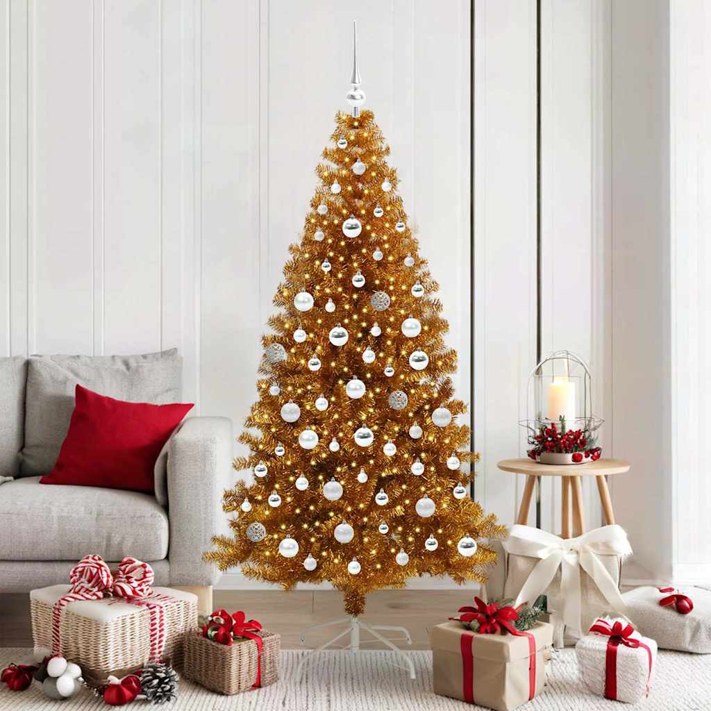 Juletre med 300 LED med stativ Gull 180 cm PET