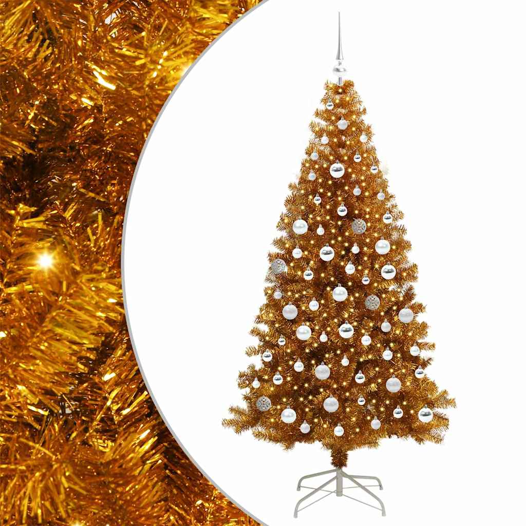 Juletre med 300 LED med stativ Gull 180 cm PET