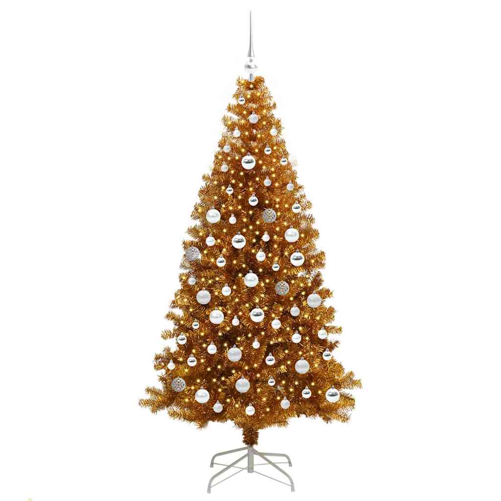 Juletre med 300 LED med stativ Gull 180 cm PET