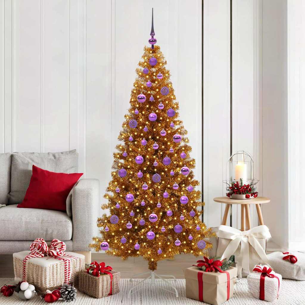 Juletre med 300 LED med stativ Gull 180 cm PET