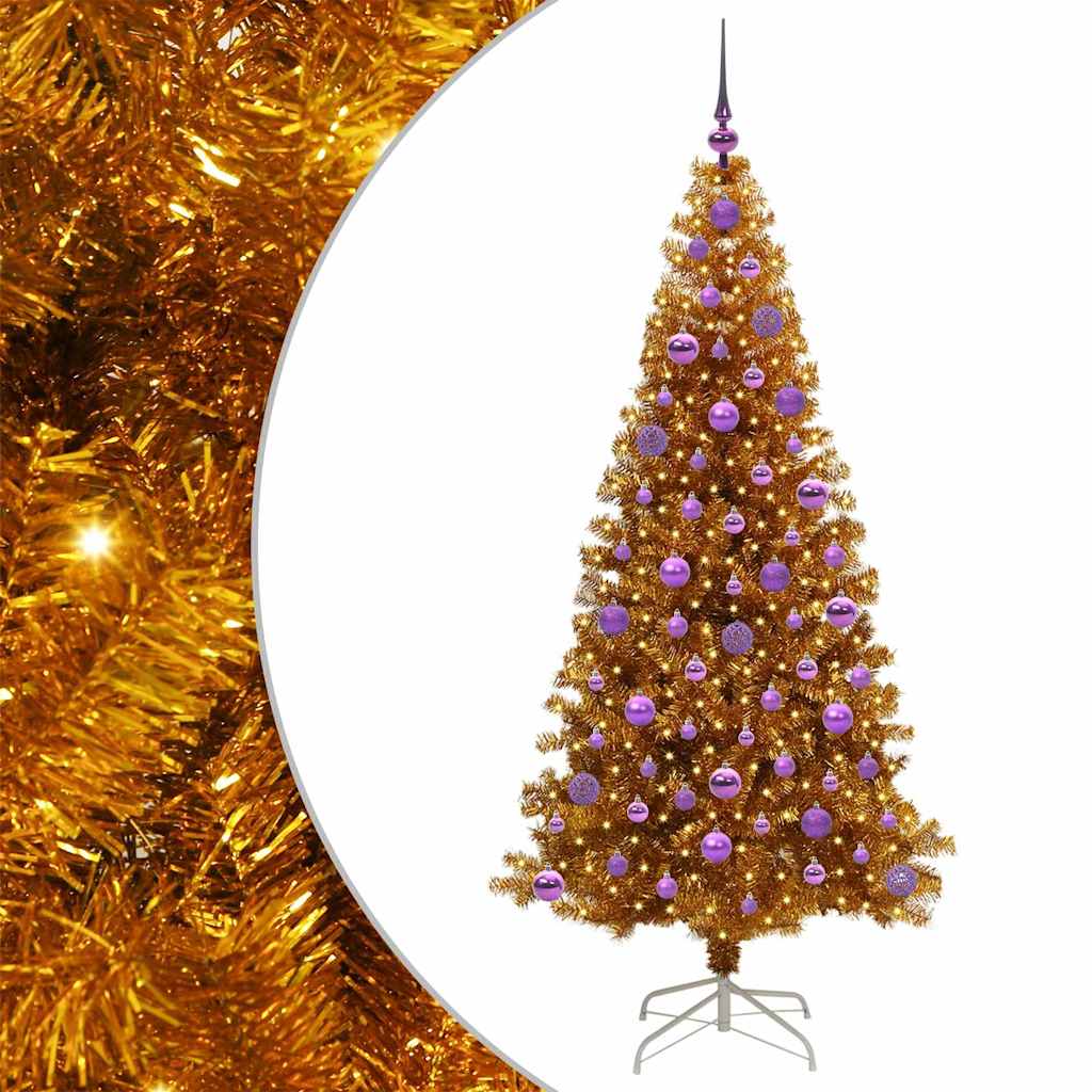 Juletre med 300 LED med stativ Gull 180 cm PET