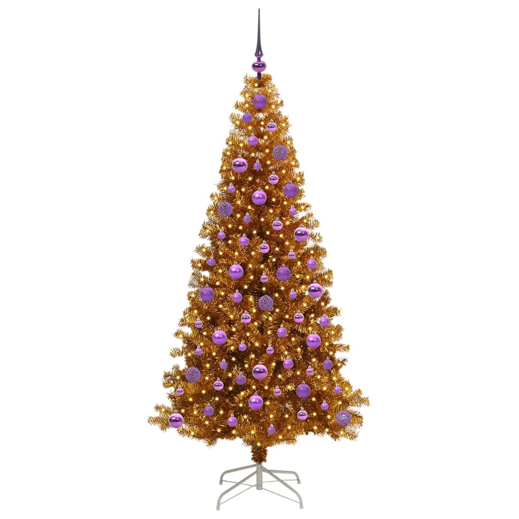 Juletre med 300 LED med stativ Gull 180 cm PET