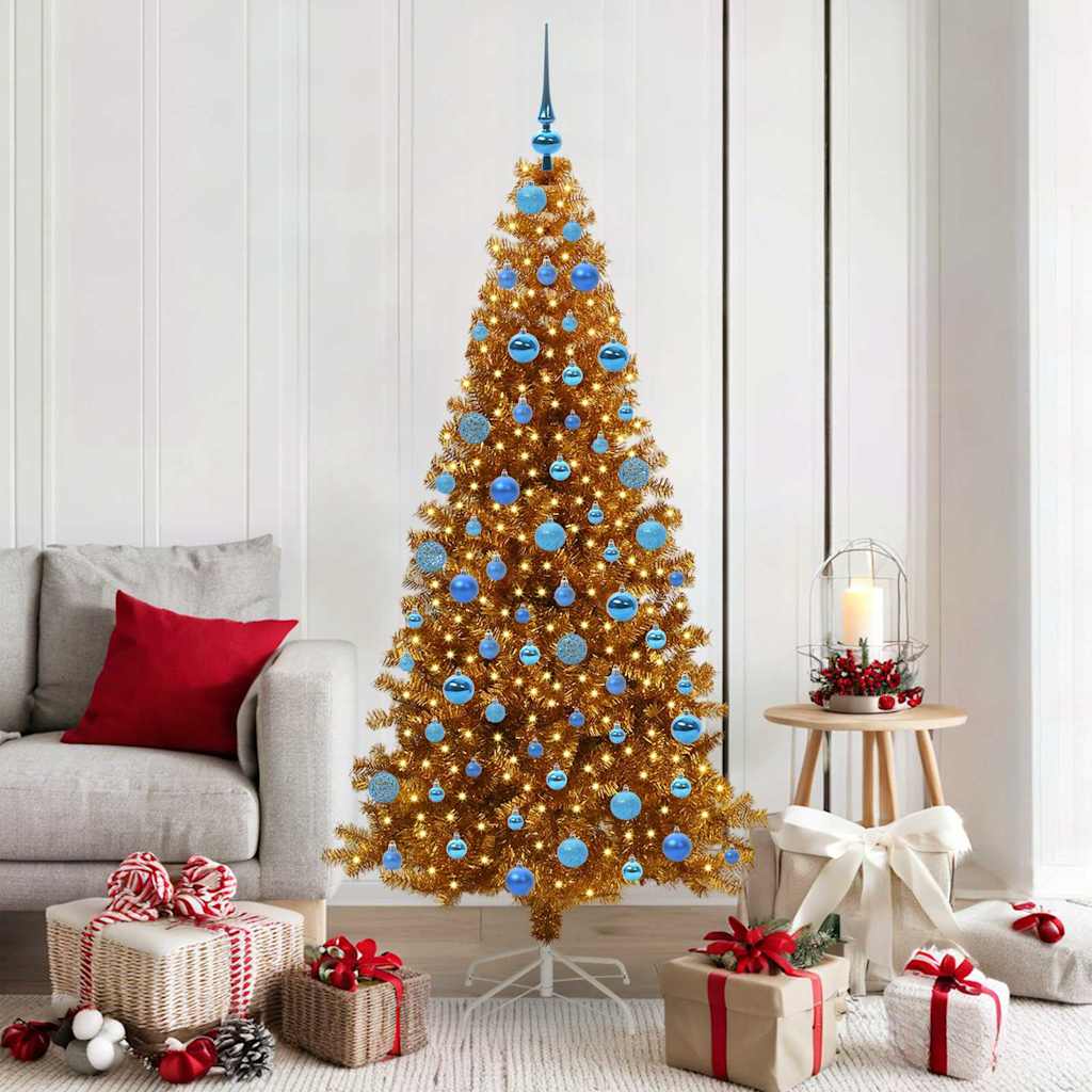 Juletre med 300 LED med stativ Gull 180 cm PET