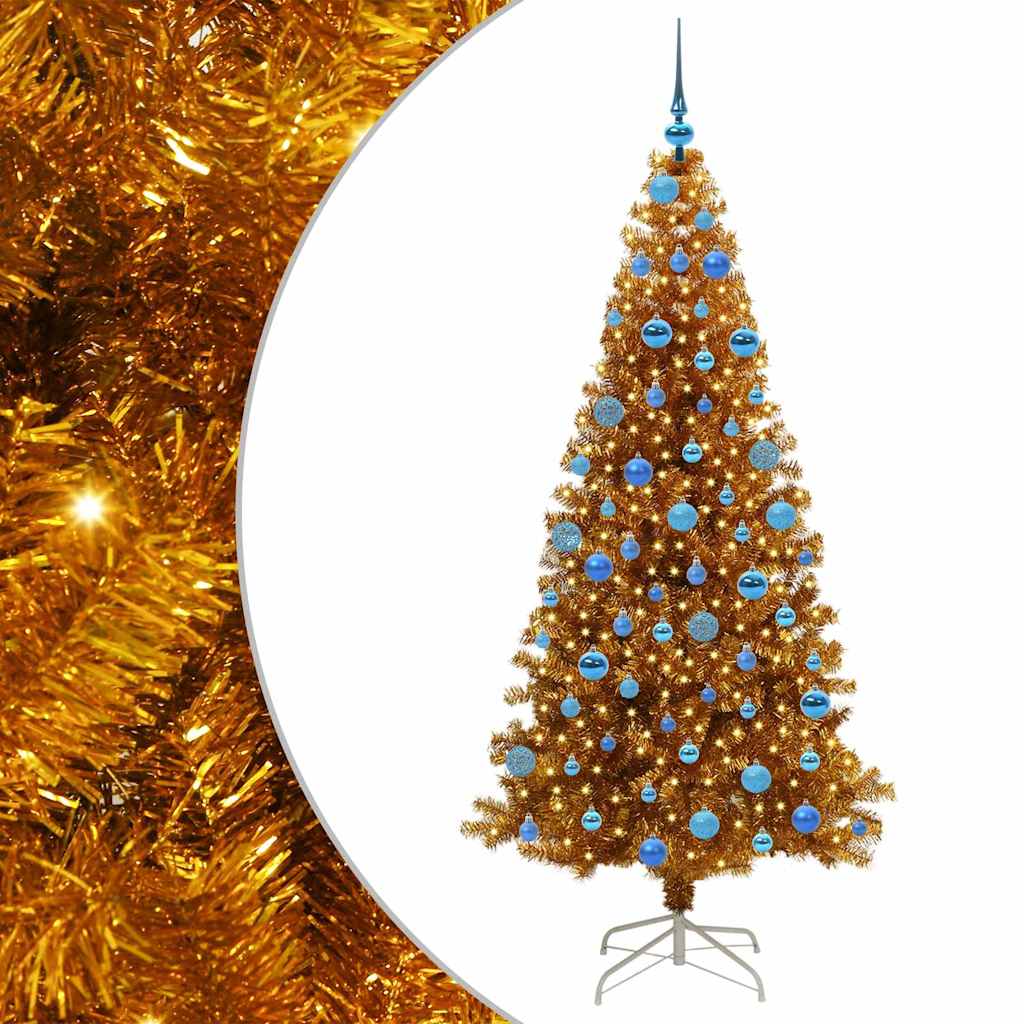 Juletre med 300 LED med stativ Gull 180 cm PET