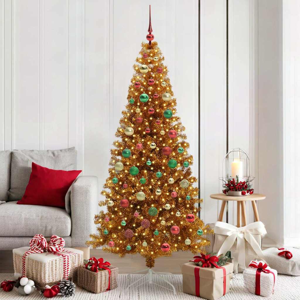 Juletre med 300 LED med stativ Gull 180 cm PET
