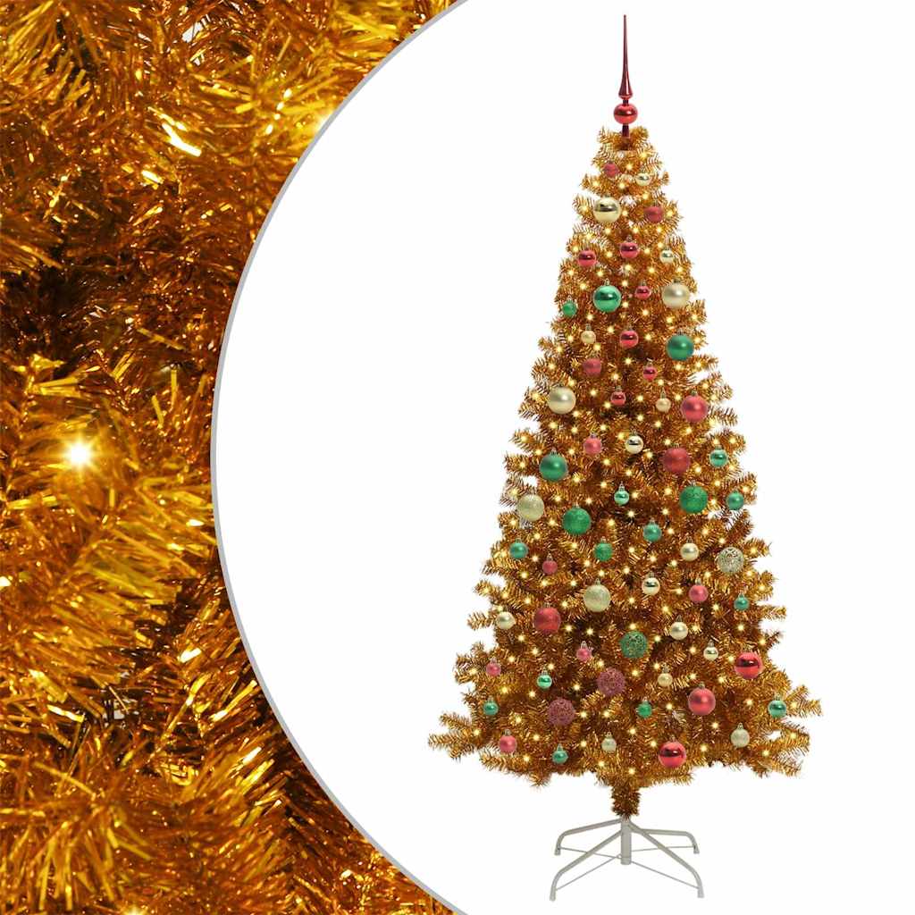 Juletre med 300 LED med stativ Gull 180 cm PET