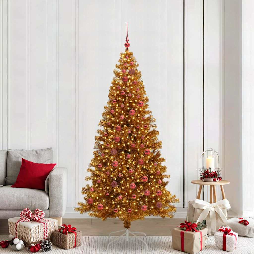 Juletre med 300 LED med stativ Gull 210 cm PET