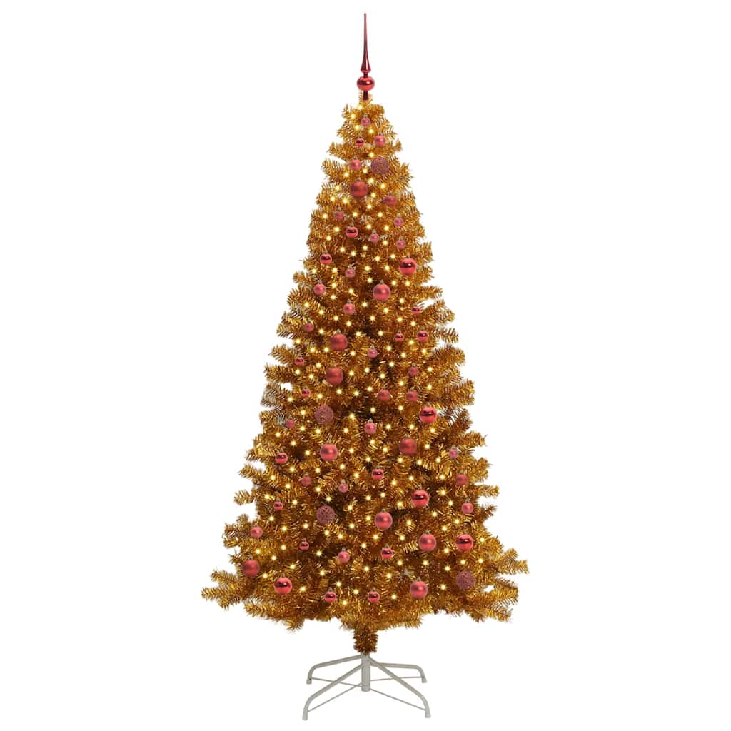 Juletre med 300 LED med stativ Gull 210 cm PET