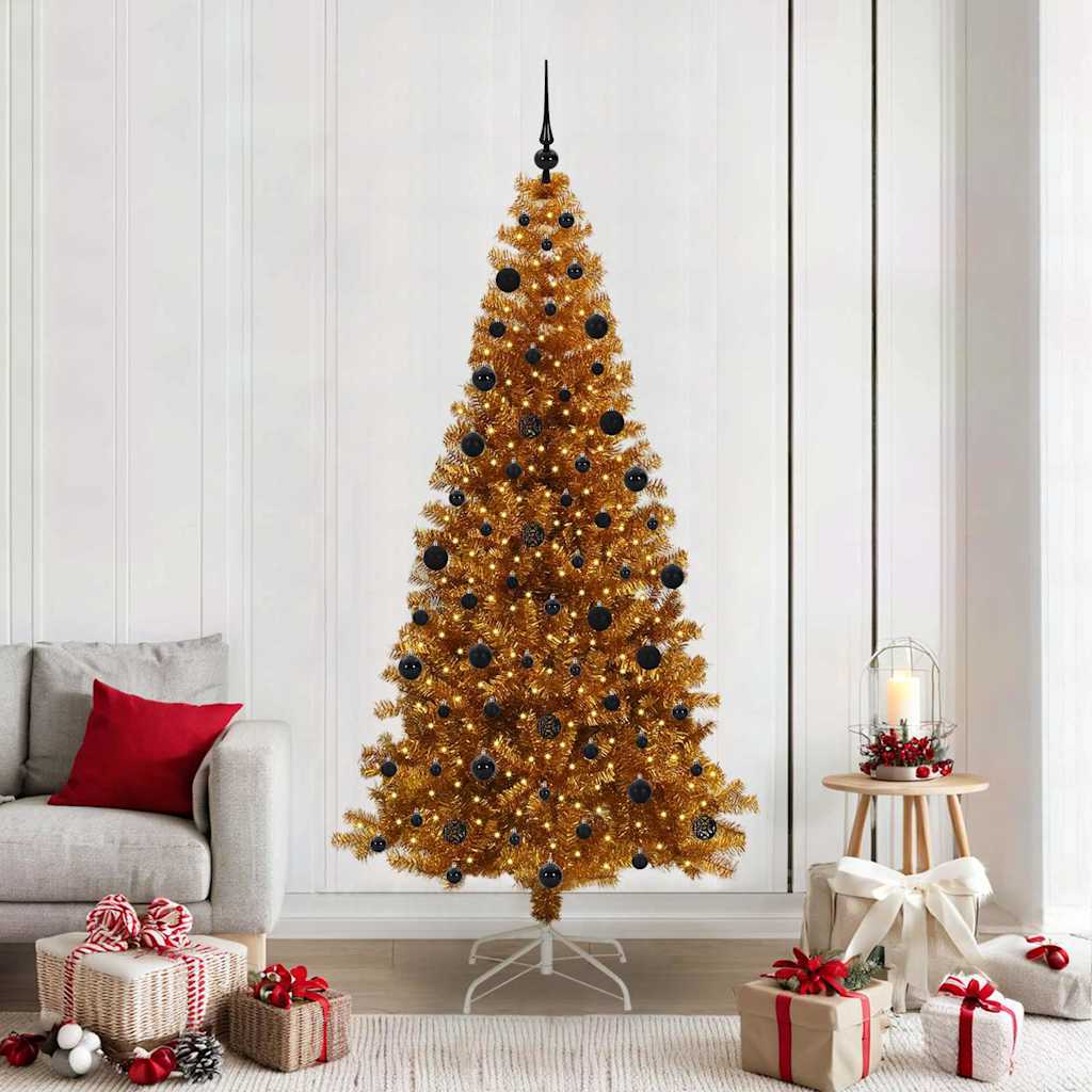 Juletre med 300 LED med stativ Gull 210 cm PET