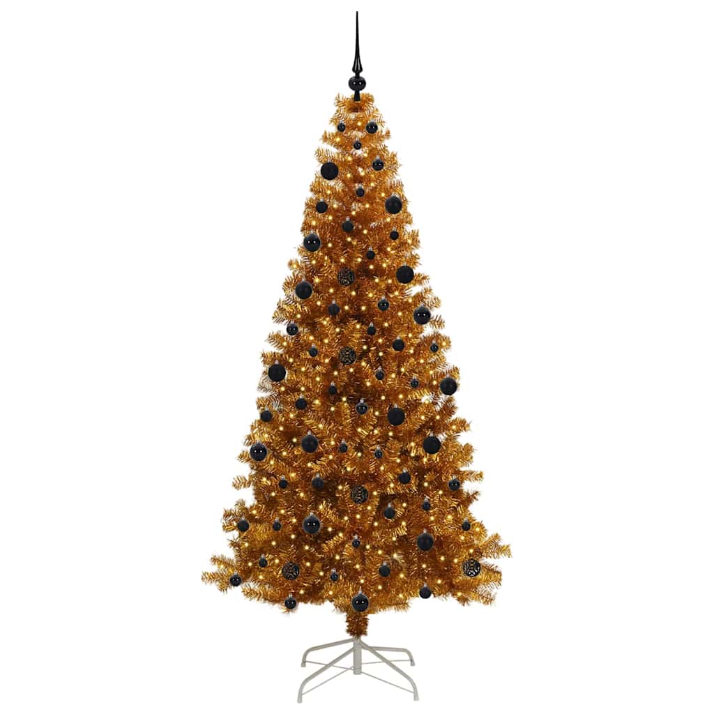 Juletre med 300 LED med stativ Gull 210 cm PET