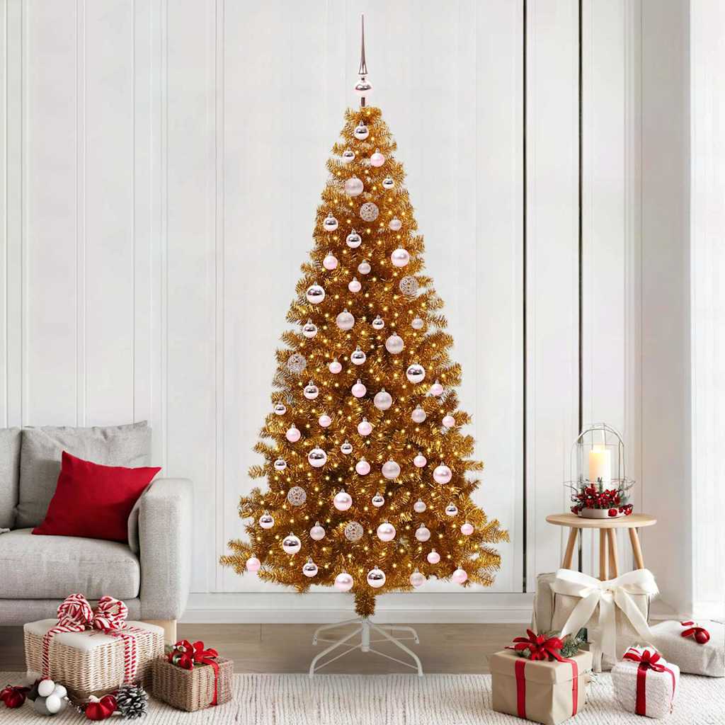 Juletre med 300 LED med stativ Gull 210 cm PET