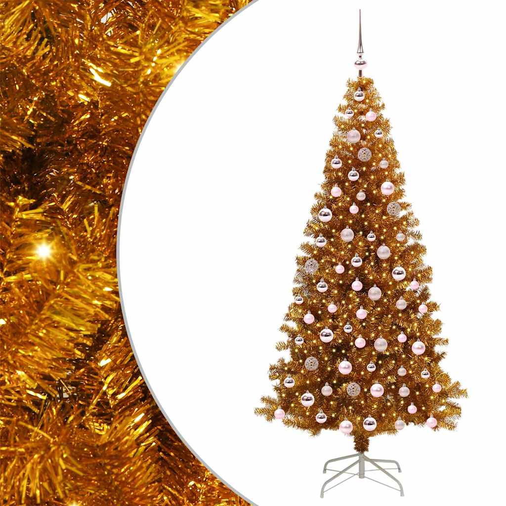 Juletre med 300 LED med stativ Gull 210 cm PET