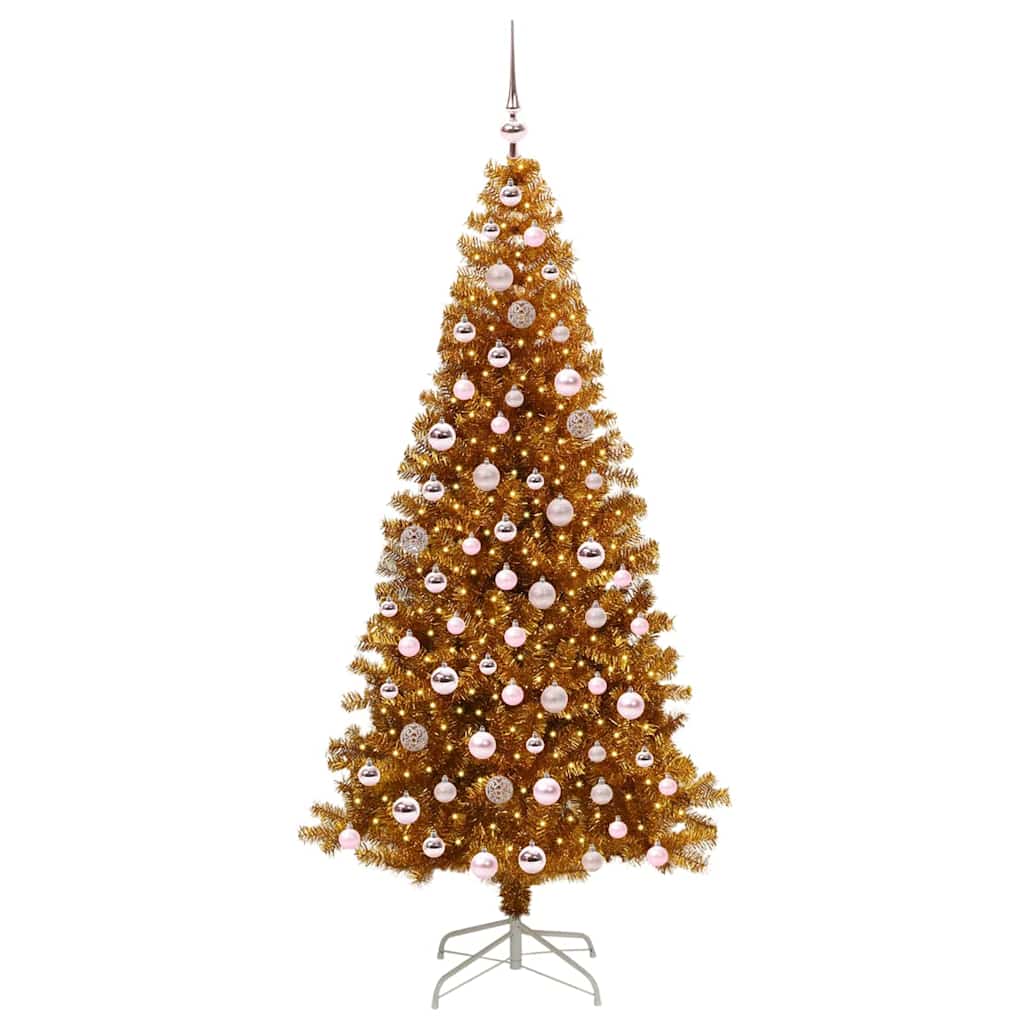 Juletre med 300 LED med stativ Gull 210 cm PET