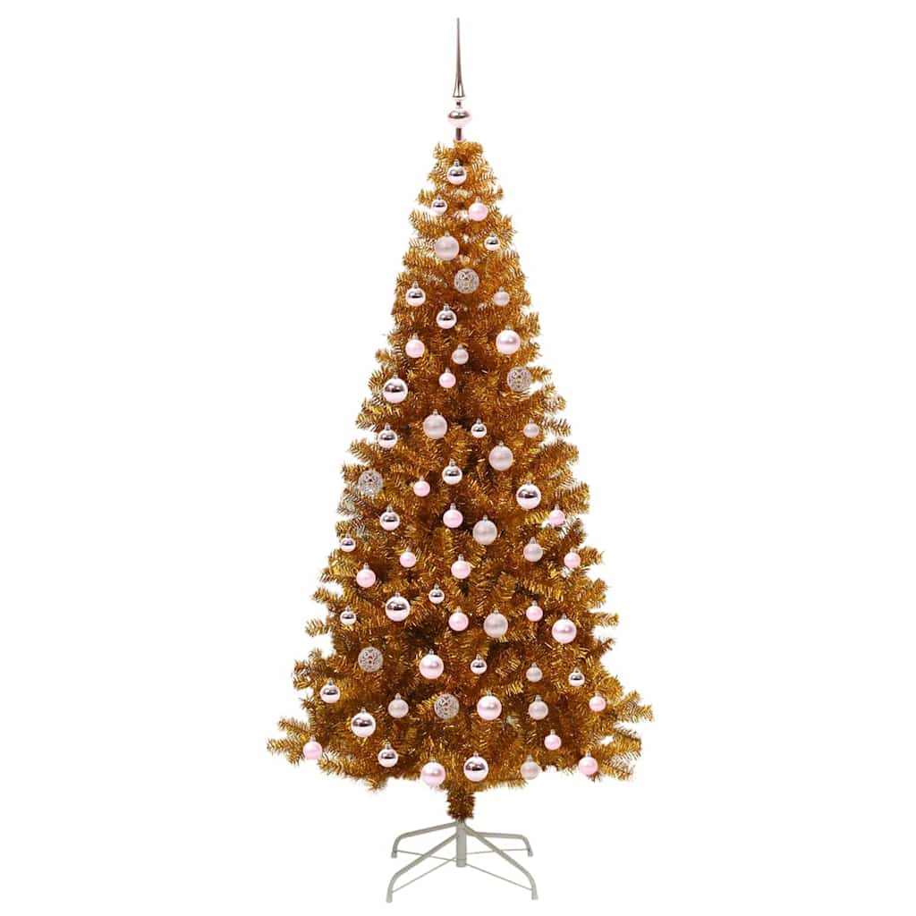 Juletre med 300 LED med stativ Gull 210 cm PET