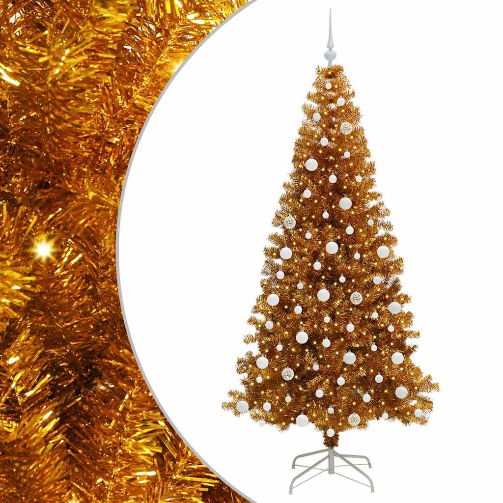 Juletre med 300 LED med stativ Gull 210 cm PET