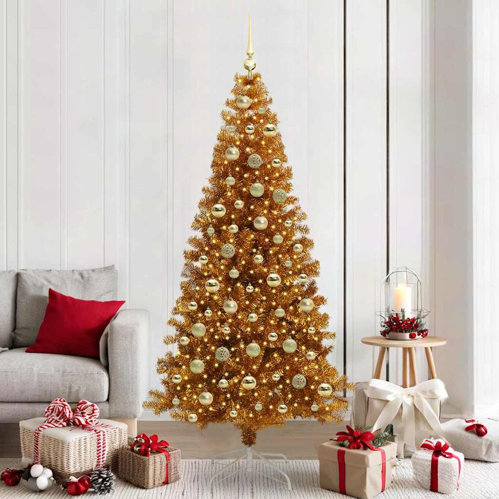 Juletre med 300 LED med stativ Gull 210 cm PET